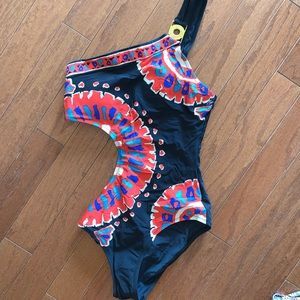 Trina Turk One Shoulder Cut Out One Piece